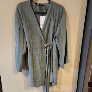 Zara Green Wrap Dress Medium NWT